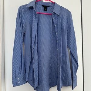 White House Black Market - Blue and White Striped Fitted Blouse